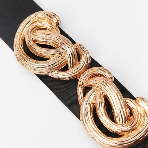 ZARA BUCKLED STRETCH BELT BLACK WITH GOLD TONE BUCKLE SZ 32 - Picture 5 of 6